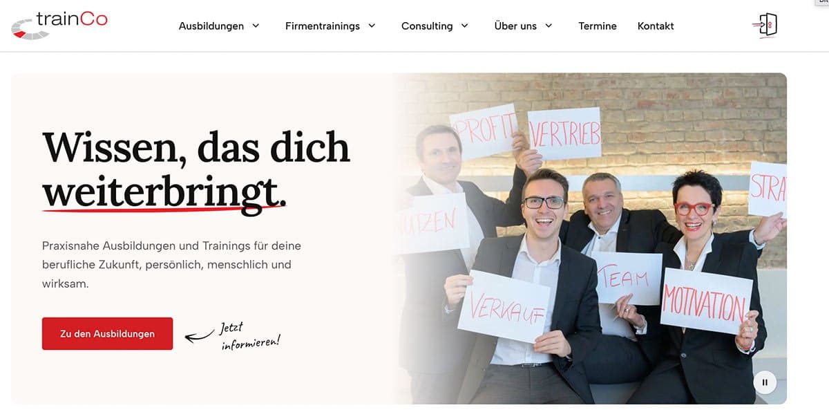Startseite von trainCo, umgesetzt von webse.at
